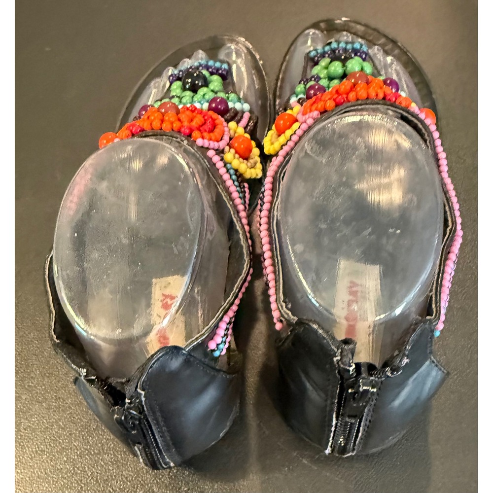 Unionbay Womens 8 Sandals Black Multi Color Beaded Bohemian Thong Back Zip Flat - Picture 7 of 9